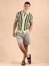 Olive Green Striped Flat Knit Shirt